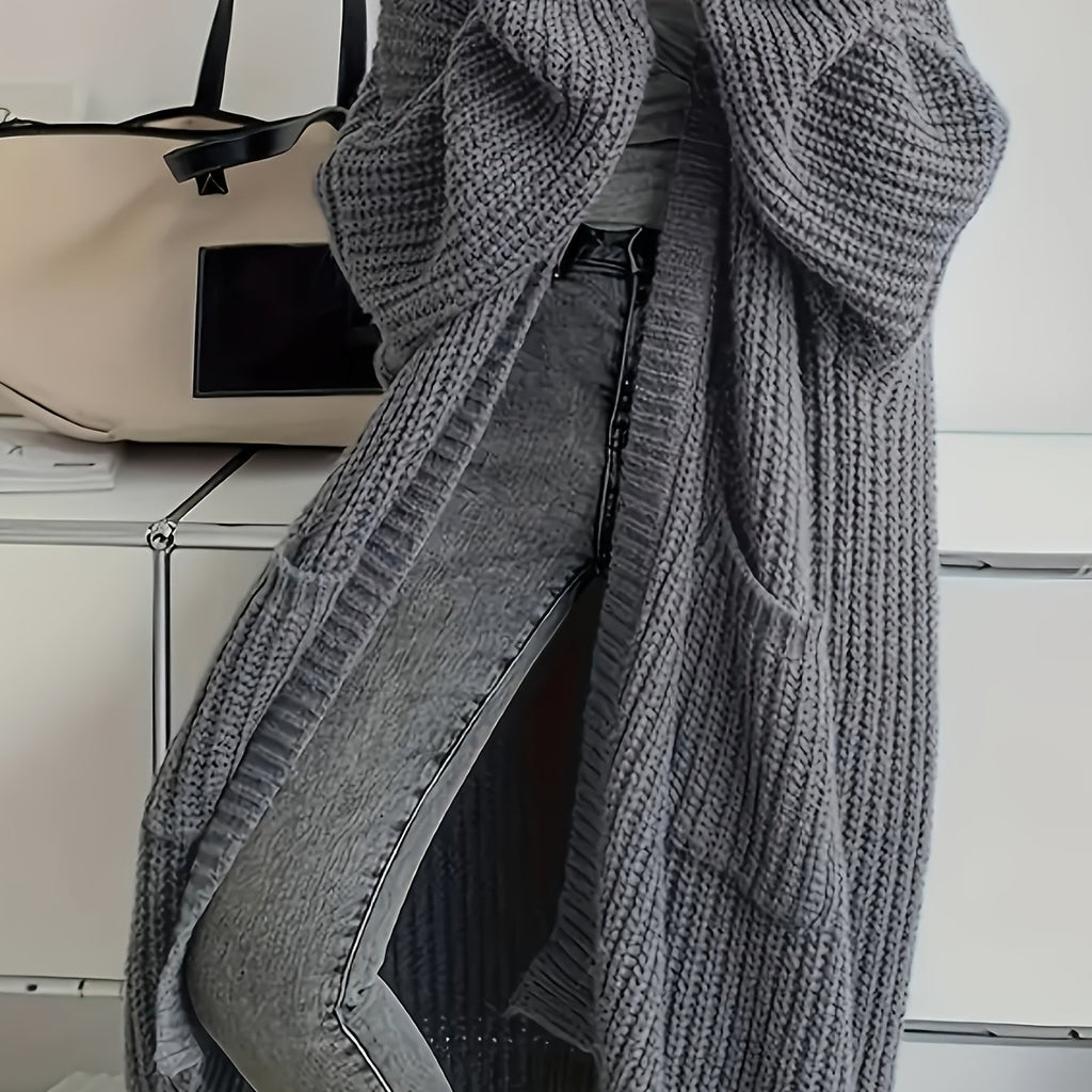 Myvessa | Langer Strickcardigan für Damen – offener, Oversize-Schnitt, lässiger Pullover für Herbst und Winter