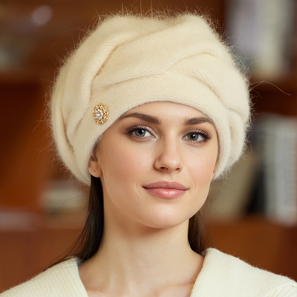 Emina | Bonnet femme en laine mélangée – Bonnet d'hiver chaud en maille