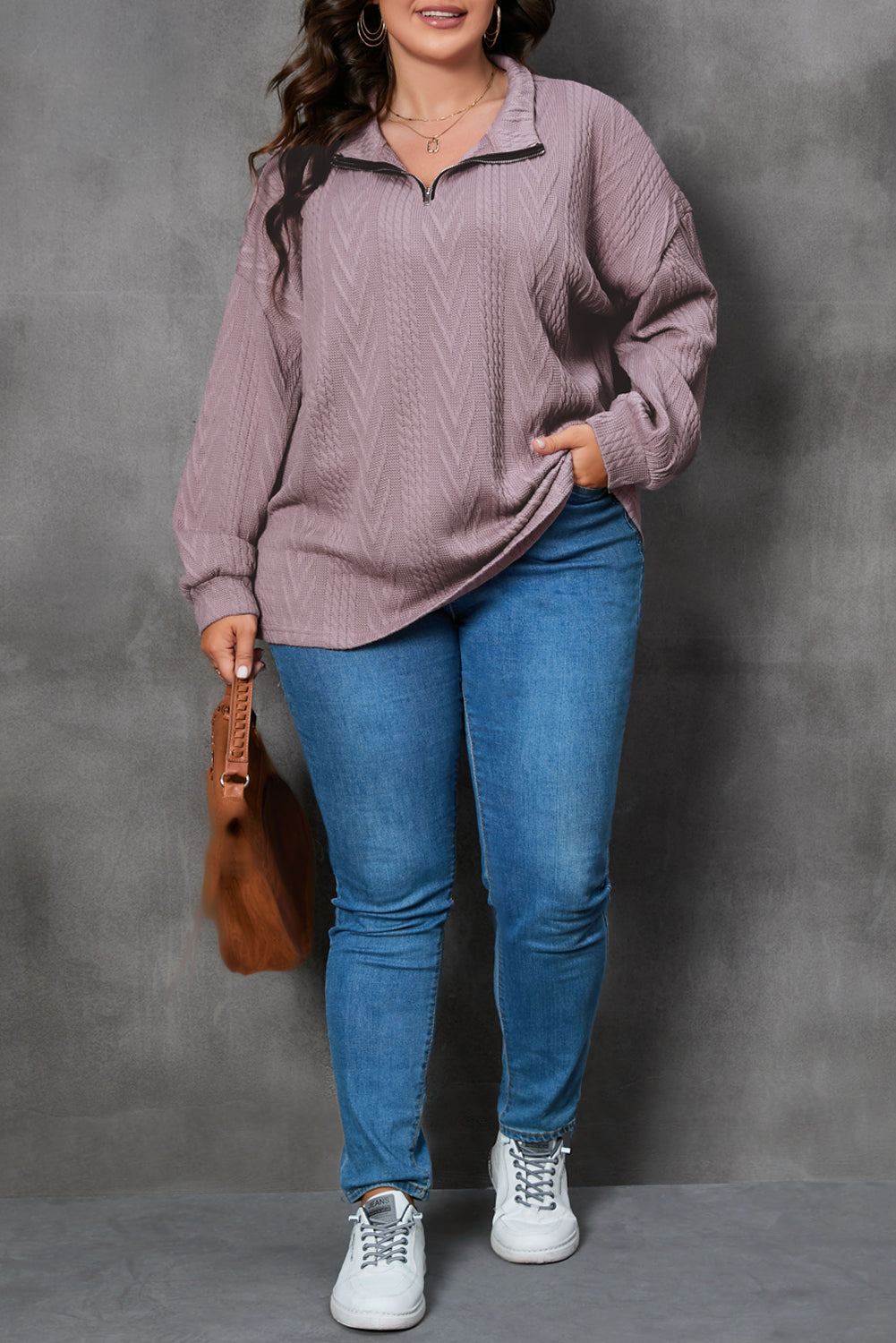Kylina | Pull femme en maille, coupe oversize et demi-zip - Pull épais et confortable à col montant