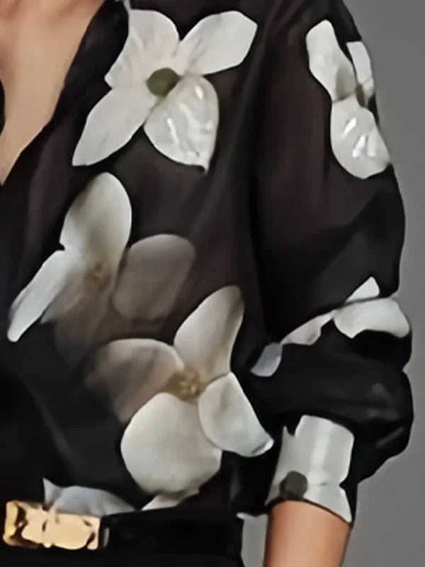 Zaylina | Dames Chiffon Blouse met Lange Mouwen – Elegante Blouse met Knopen