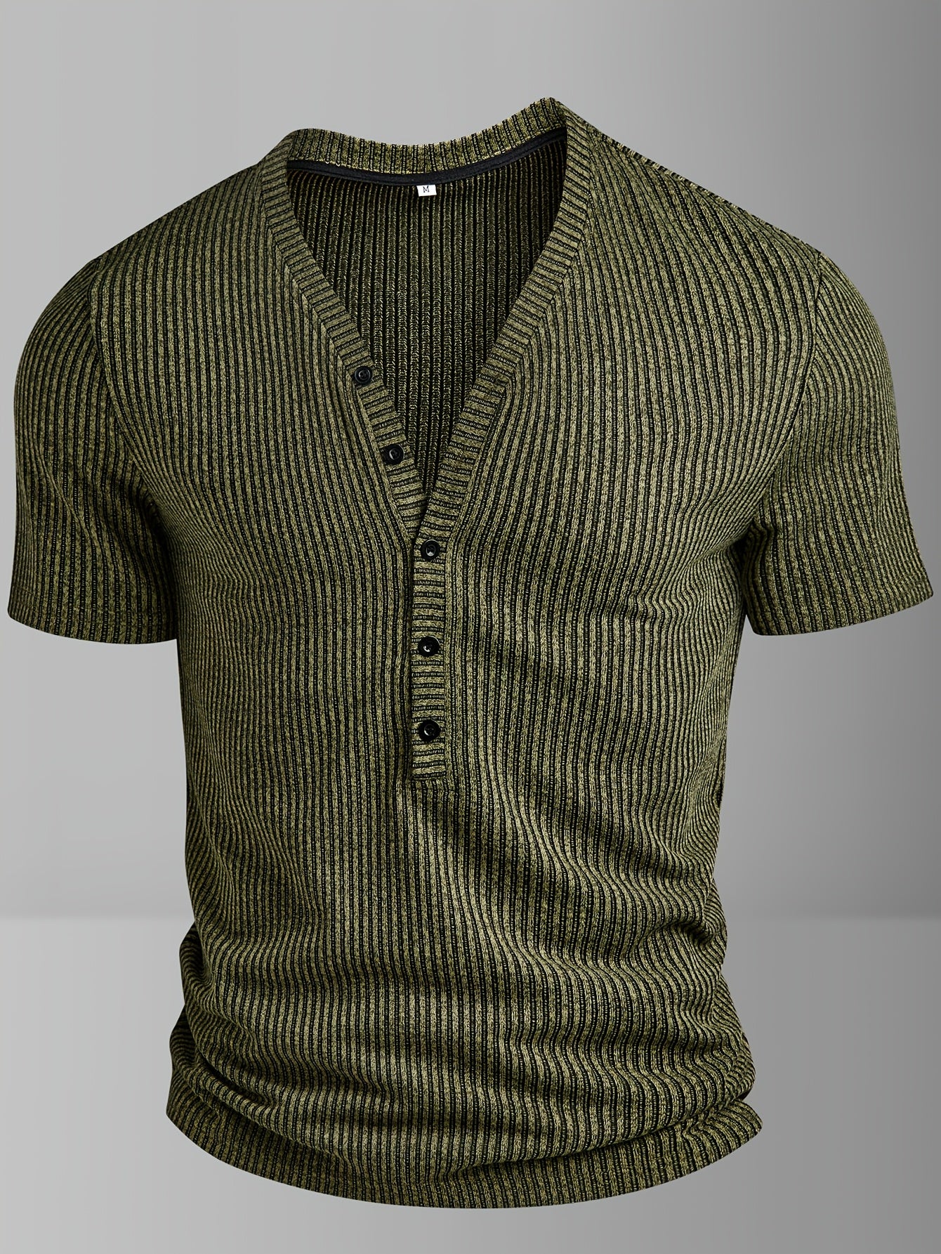 Bion | Heren lente V-hals sportshirt – tweekleurig gestreept sportshirt met korte mouwen