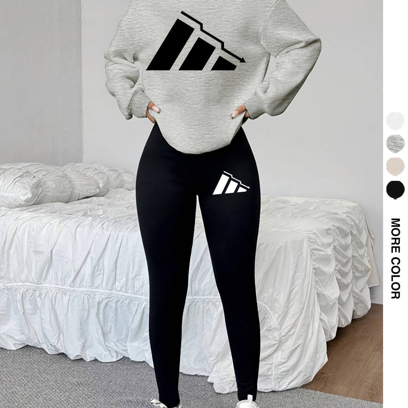 Elvanys | 2-delige set voor dames bestaande uit een sweatshirt en legging – Comfortabele outfit met ronde hals en lange mouwen voor de herfst/winter