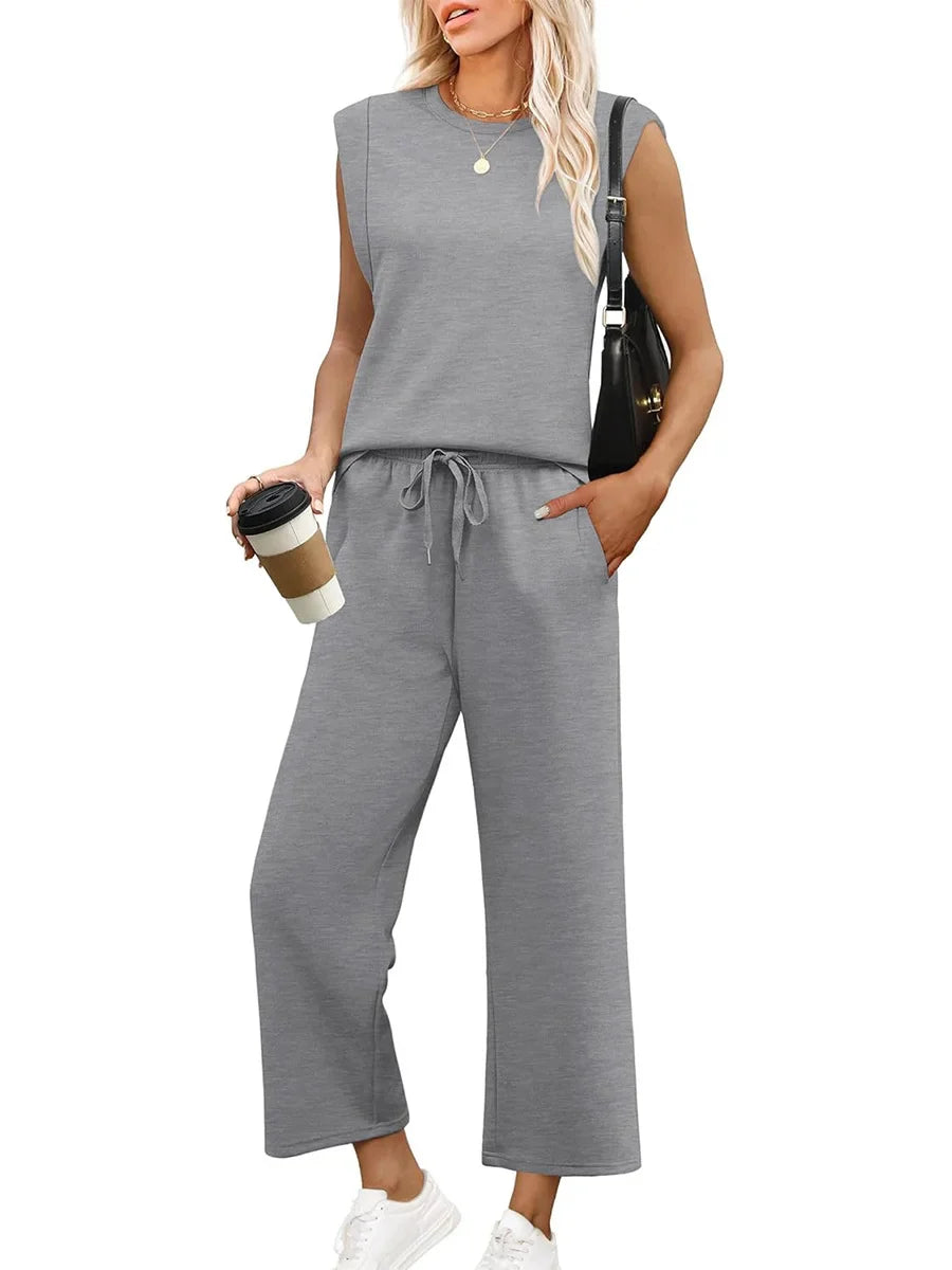 Orlira | Tweedelige set voor dames: casual top met korte mouwen en broek met wijde pijpen