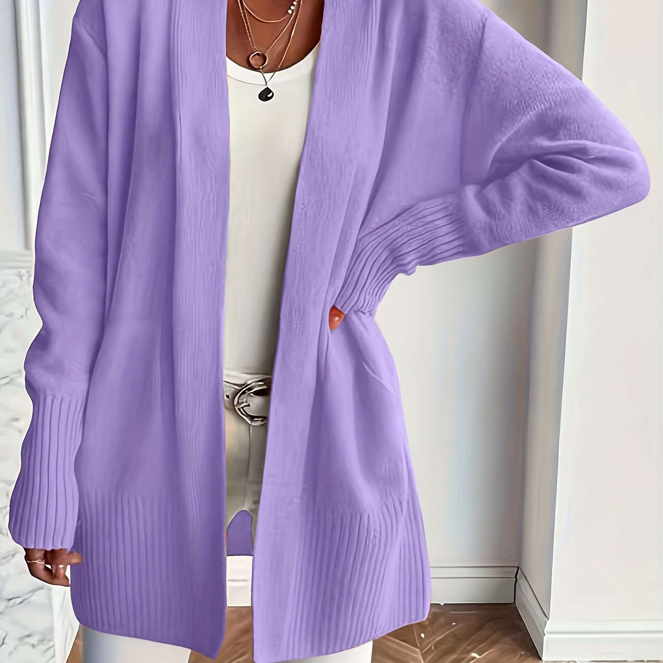 Rosavine | Gilet en maille ajourée pour femme - Coupe décontractée, manches longues, gilet confortable et décontracté avec poches
