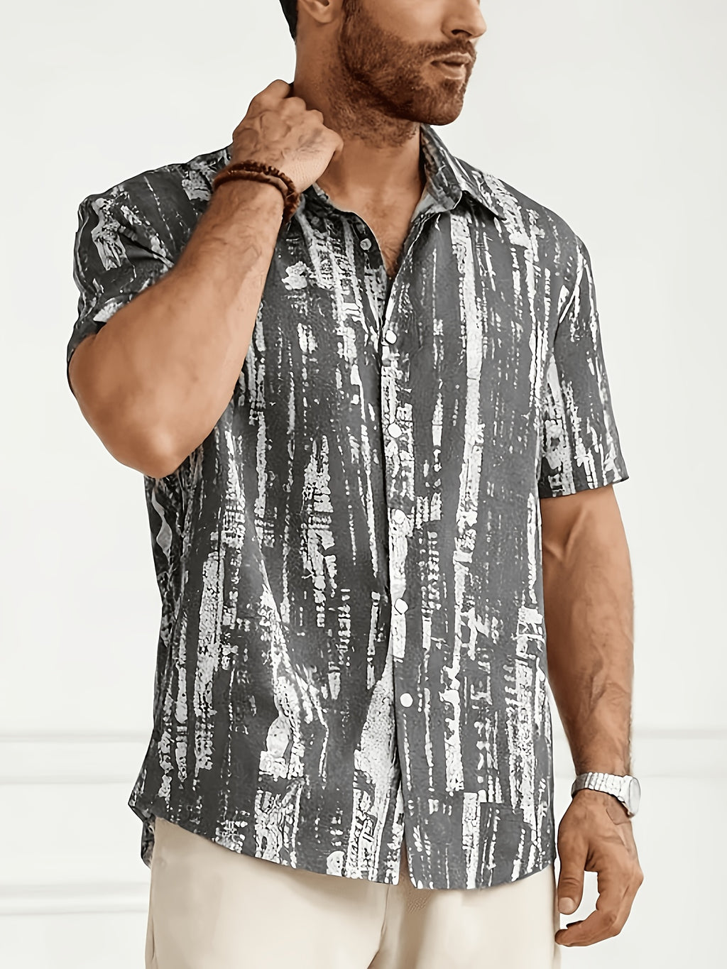 Axion | Heren Tie-Dye Shirt met Korte Mouwen – Ademend, Knopen aan de Voorzijde