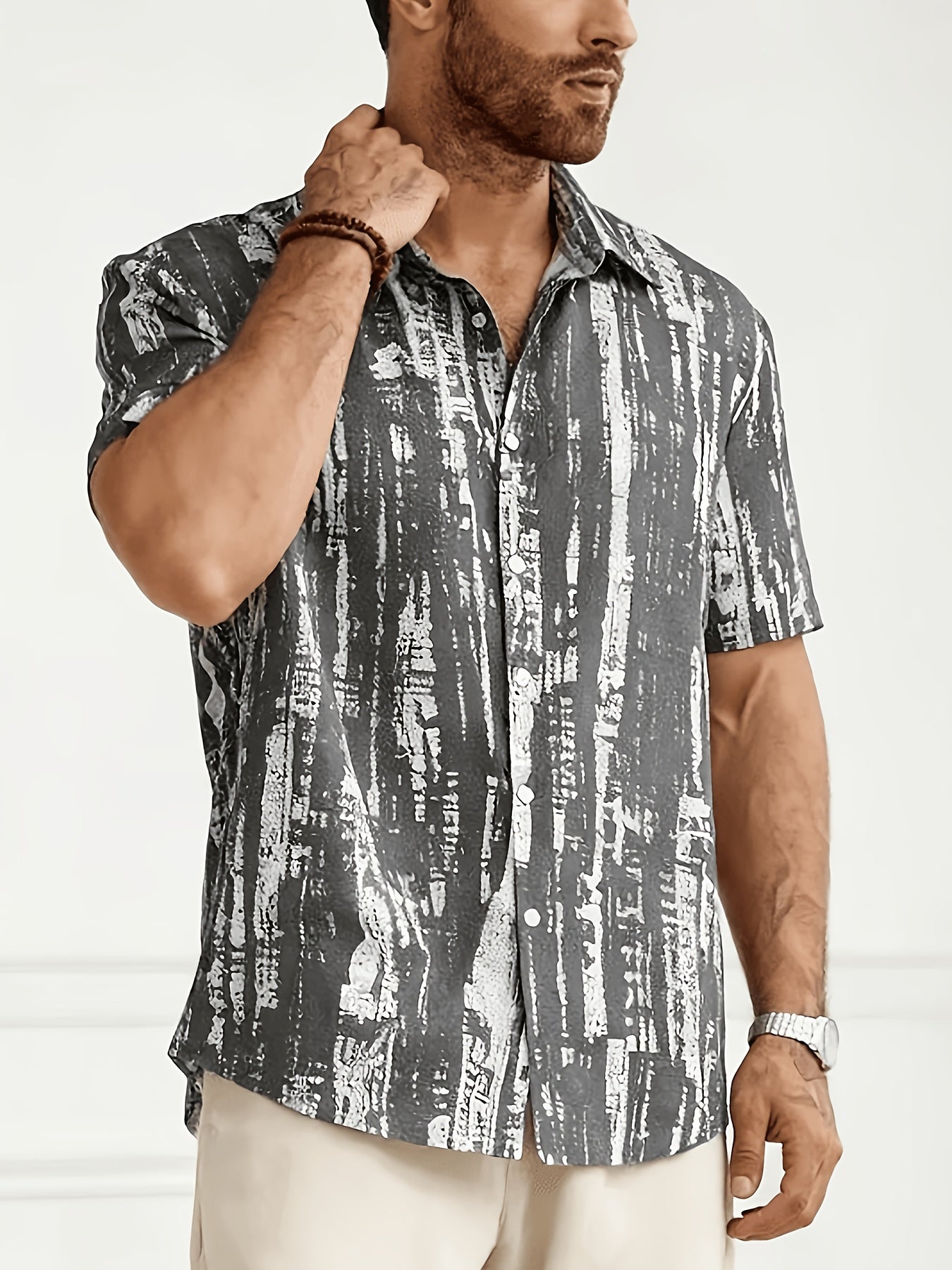 Axion | Heren Tie-Dye Shirt met Korte Mouwen – Ademend, Knopen aan de Voorzijde