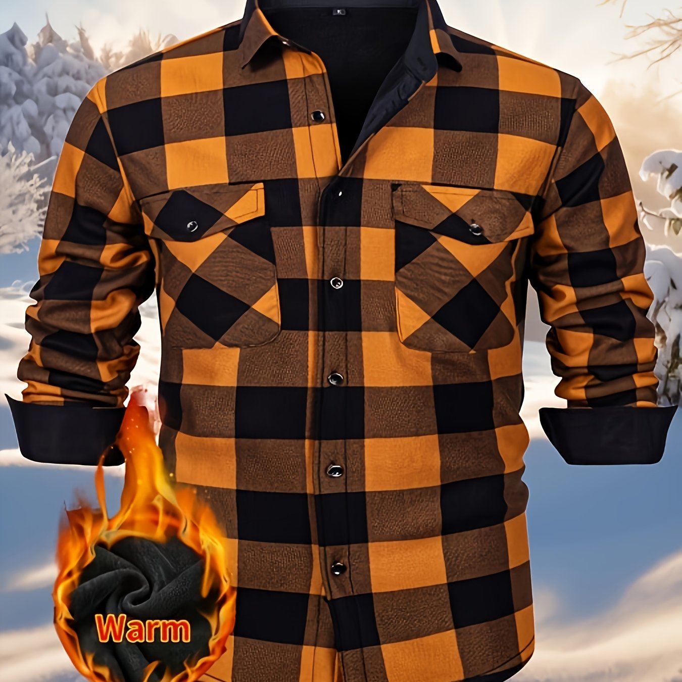 Simeon | Chemise en flanelle thermique épaisse pour homme – motif à carreaux épais d'hiver avec boutons