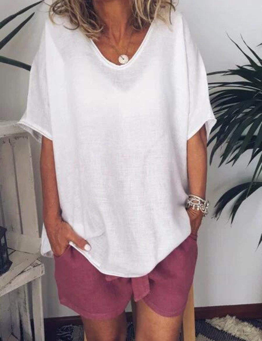 Nireya | Wit oversized basic T-shirt voor dames – Loszittende casual streetwear
