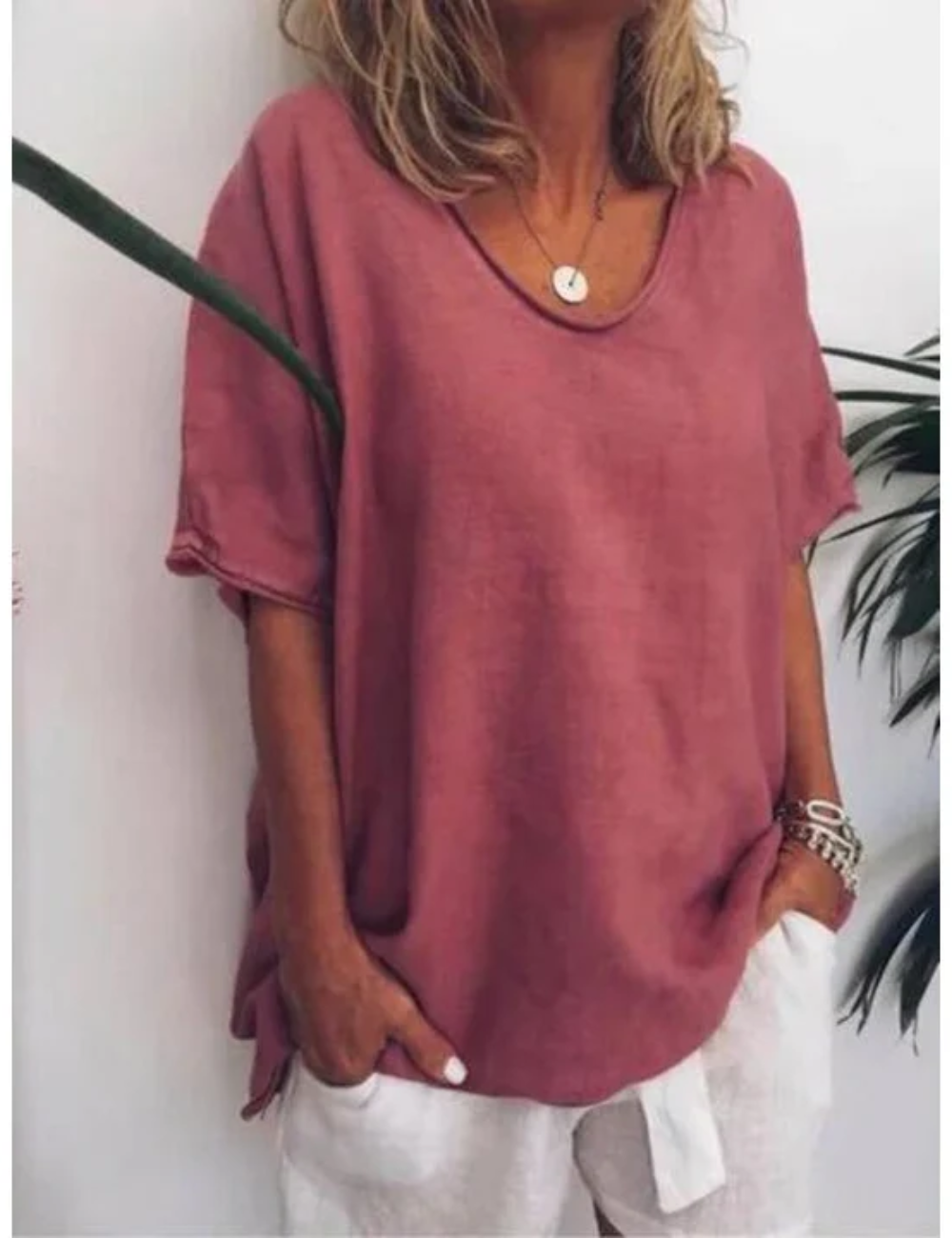 Nireya | Wit oversized basic T-shirt voor dames – Loszittende casual streetwear