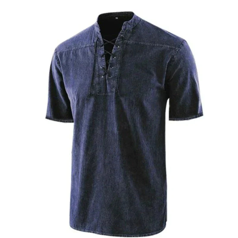 Mylo | Heren casual V-hals shirt – slim fit T-shirt van katoenmix met korte mouwen