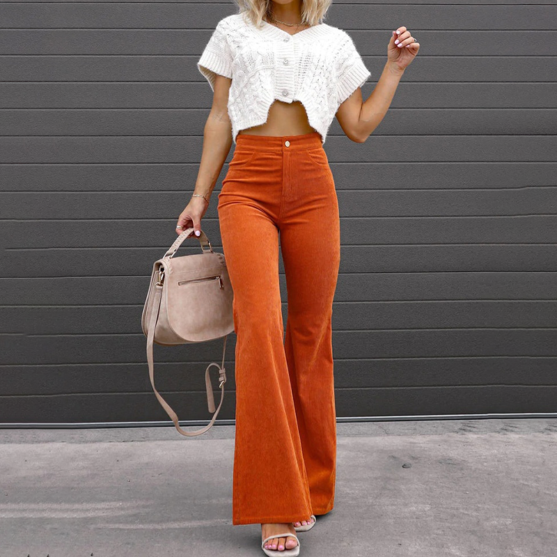 Elyzra | Dames high-waist corduroy flared broek – slim-fit, zacht en rekbaar, geschikt voor casual en werk