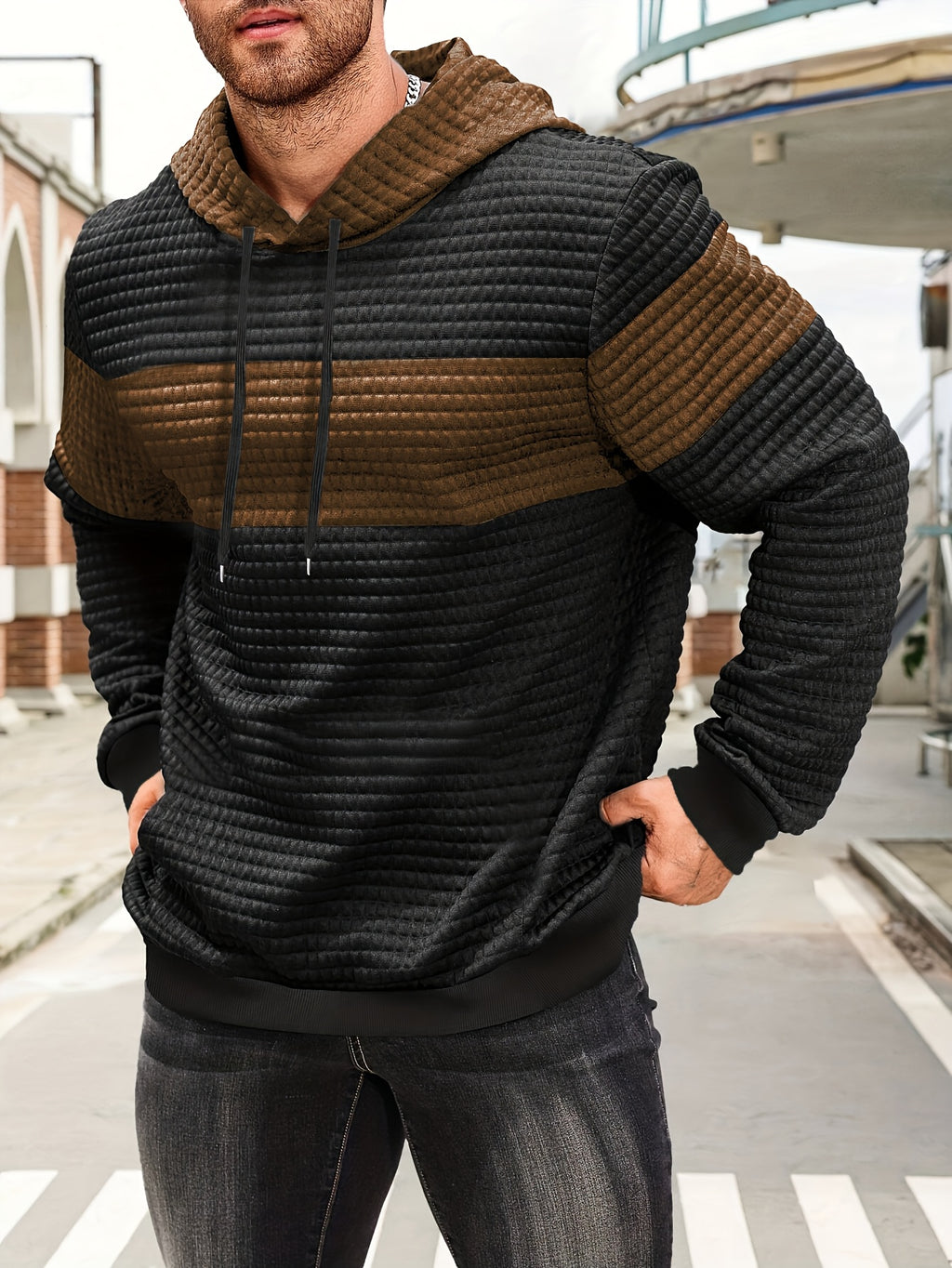 Sylas | Heren hoodiesweater met kleurblokken, casual pullover, trendy streetwear