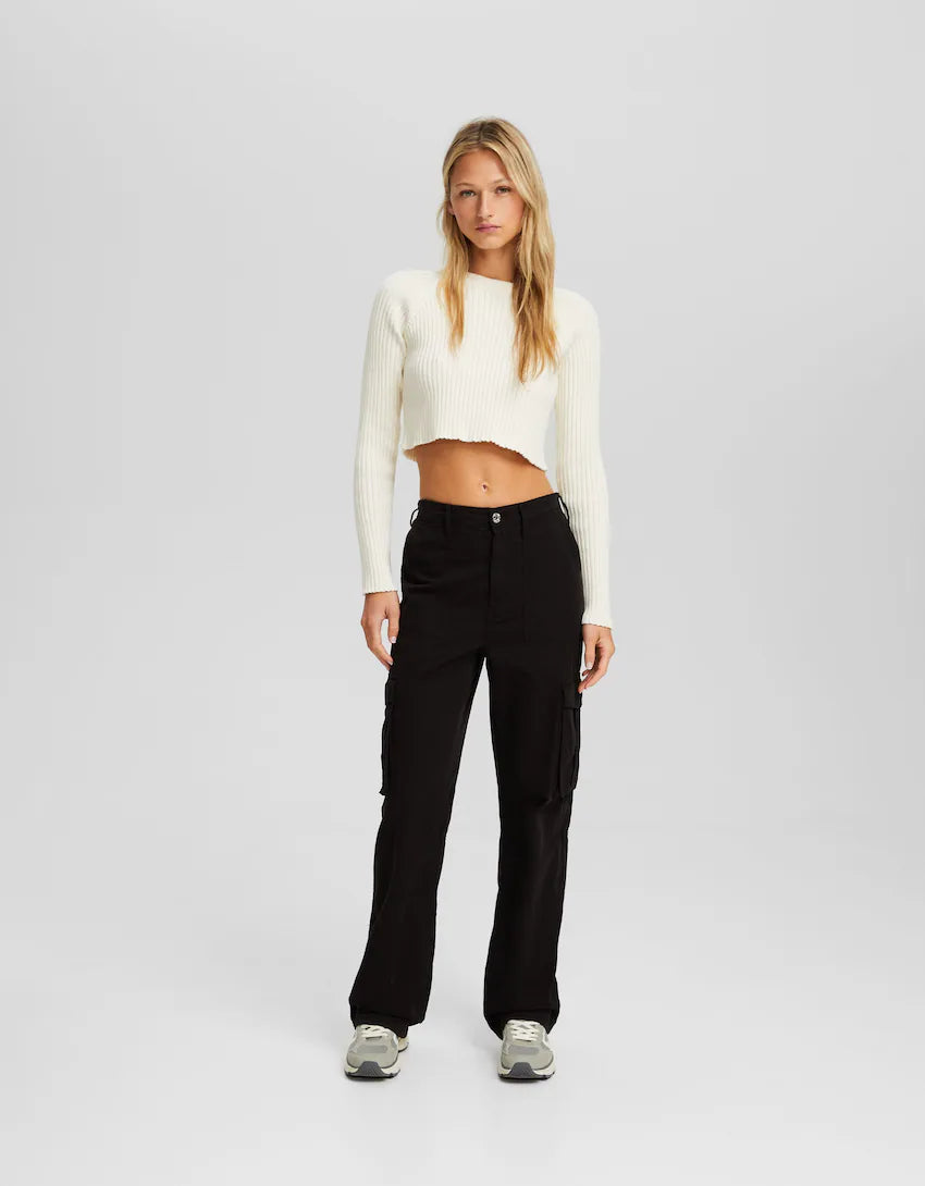 Clarion | Damesbroek met wijde pijpen en verstelbare tailleband - Multizak Utility Broek