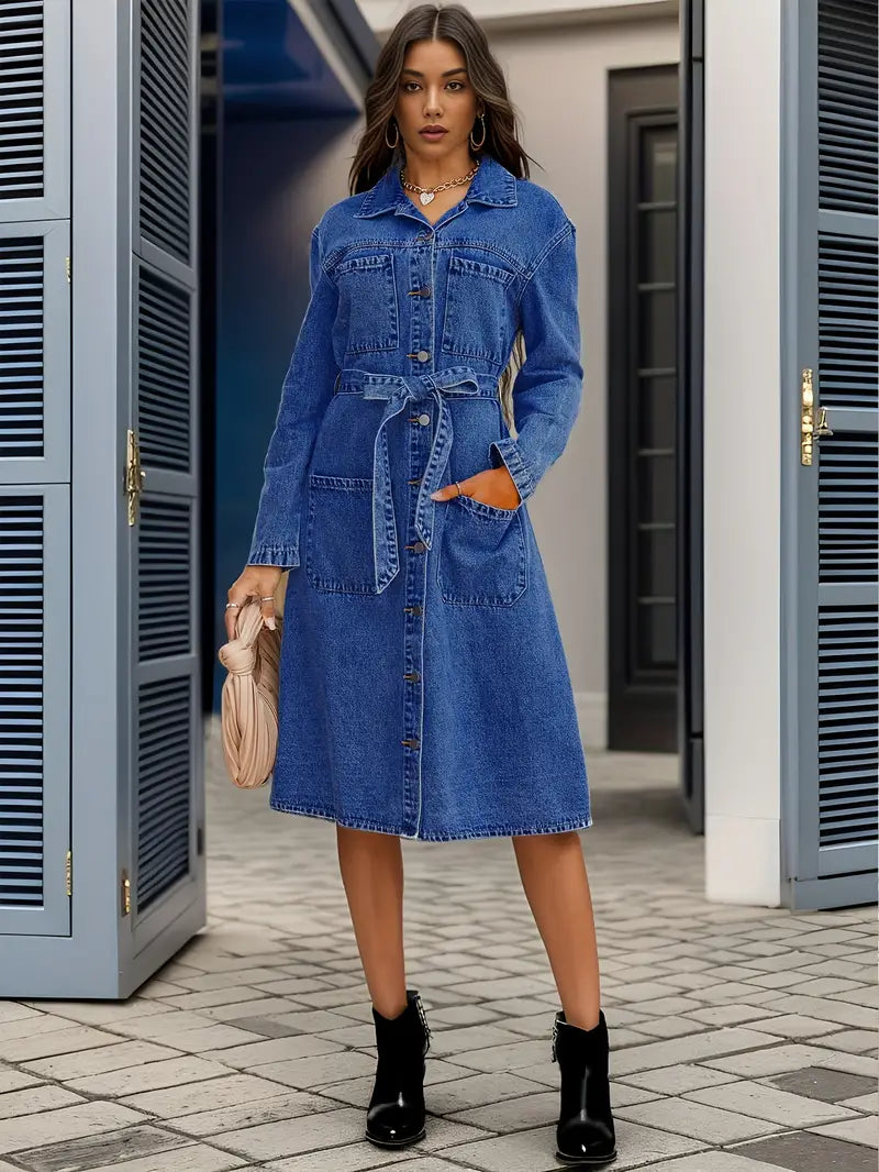 Langlebiger, blauer Denimstoff mit angenähten Taschen