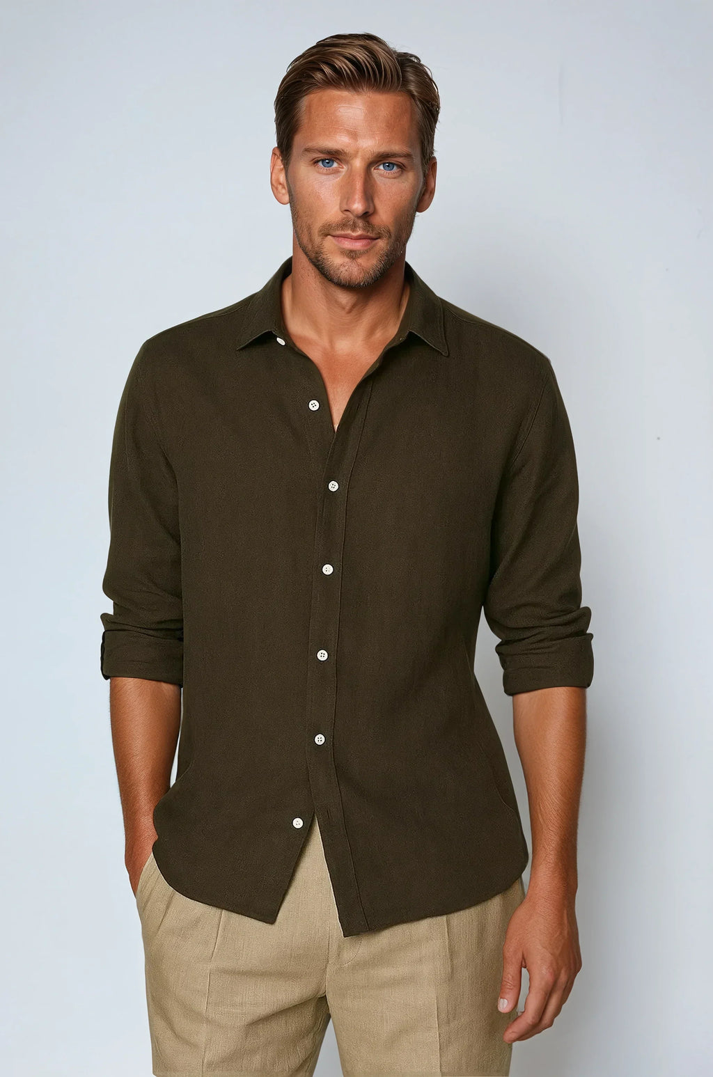 Haskel | Chemise en lin à manches longues pour homme – Coupe décontractée, légère