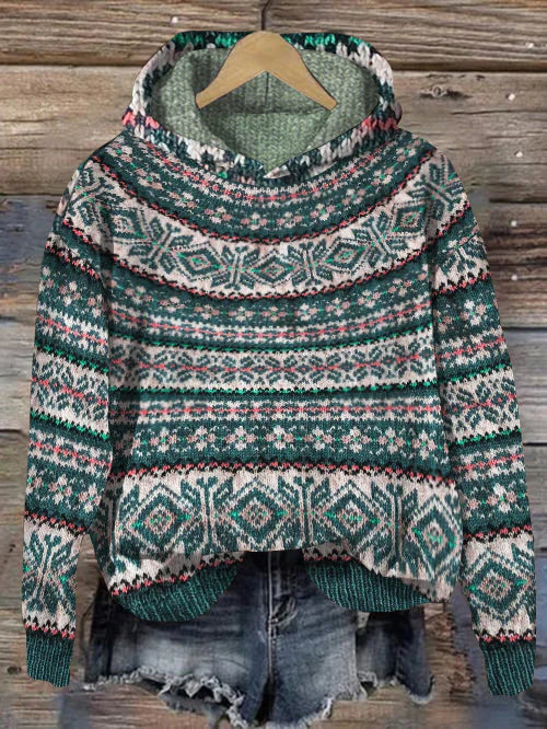 Eline | Warmer isländischer Hoodie für Damen, skandinavischer Stil, Wollmischung, Winterpullover