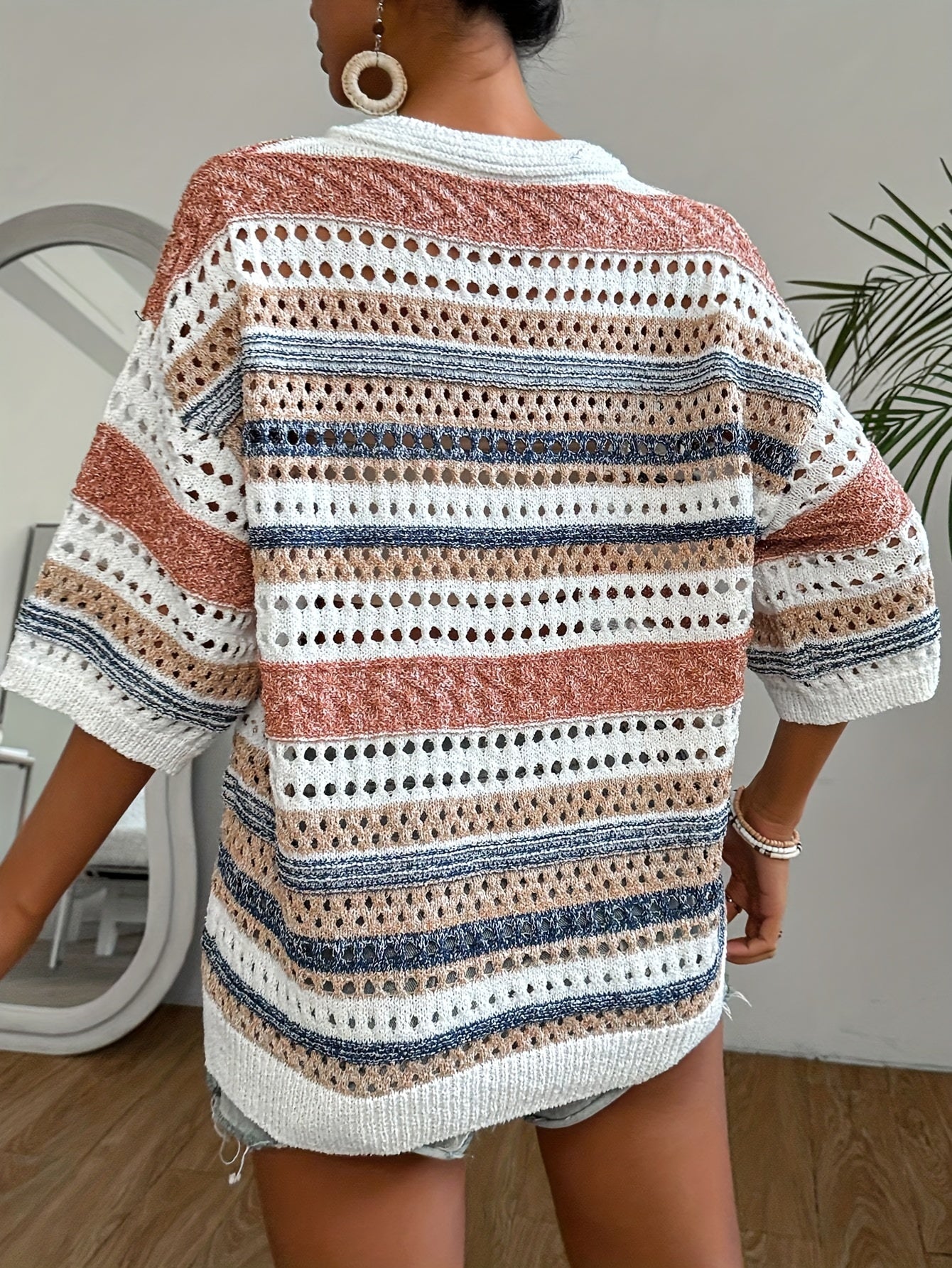 Magdalia | Oversized holle gebreide top voor dames - Grote maat top