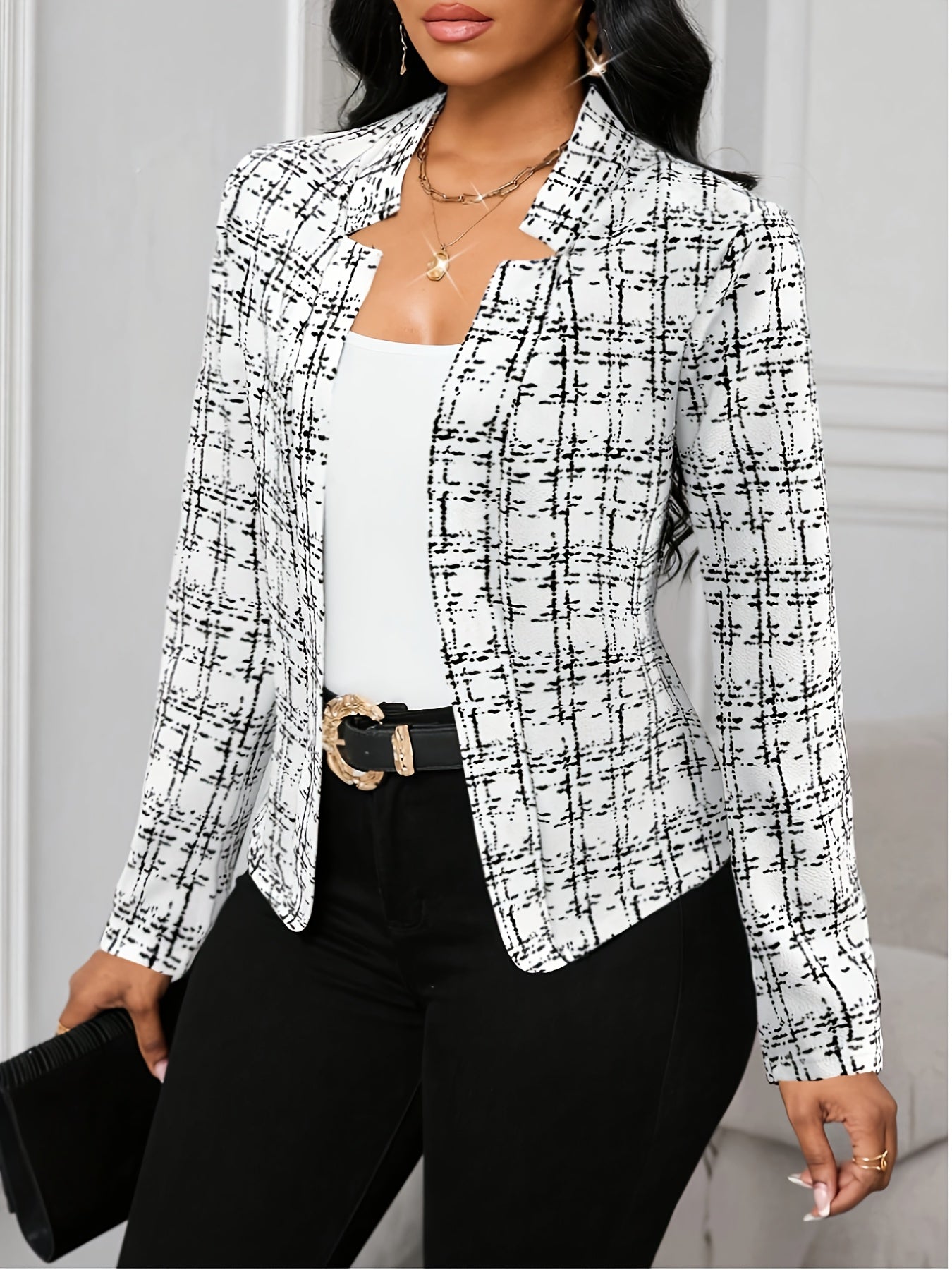 Elsinore | Manteau léger à carreaux pour femme – motif pied-de-poule, vêtement d'extérieur décontracté et élégant