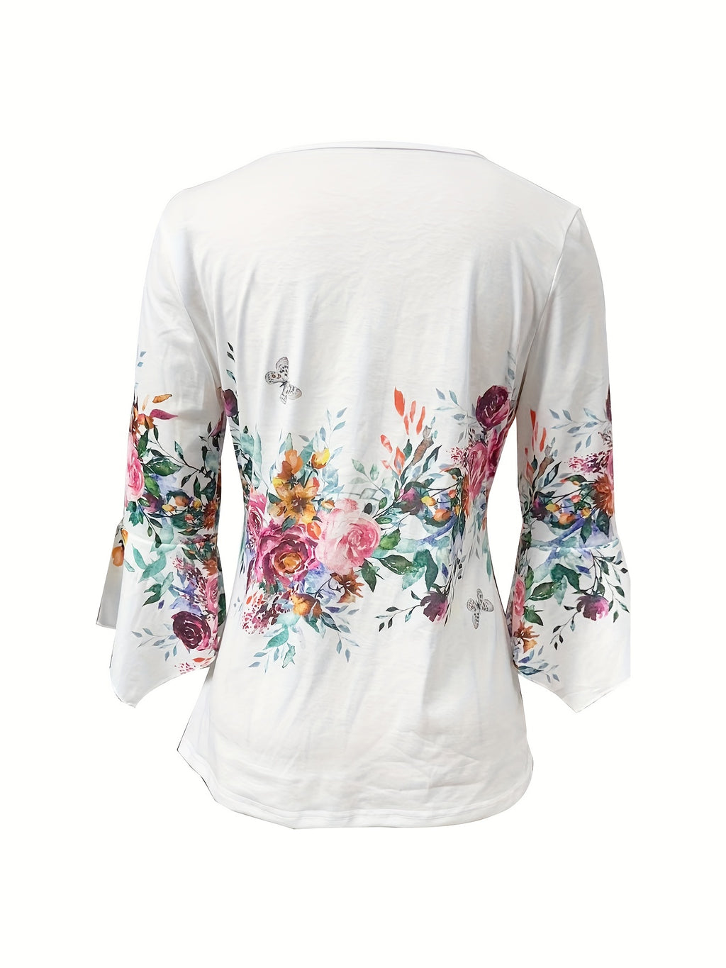 Yalisse | Dames Blouse met Bloemenprint en Ingeknipte Hals – Casual Top met Knoopsluiting