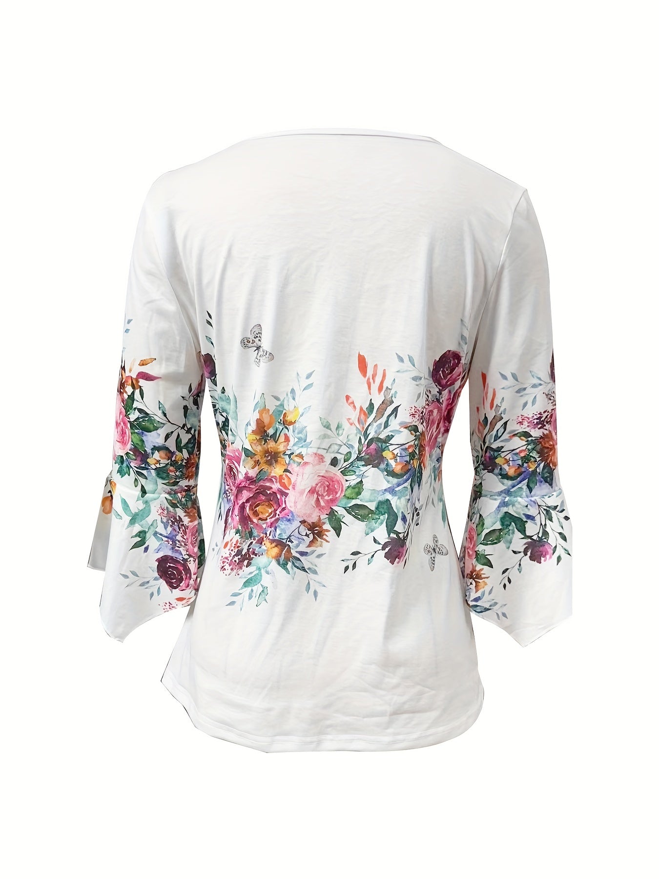 Yalisse | Dames Blouse met Bloemenprint en Ingeknipte Hals – Casual Top met Knoopsluiting