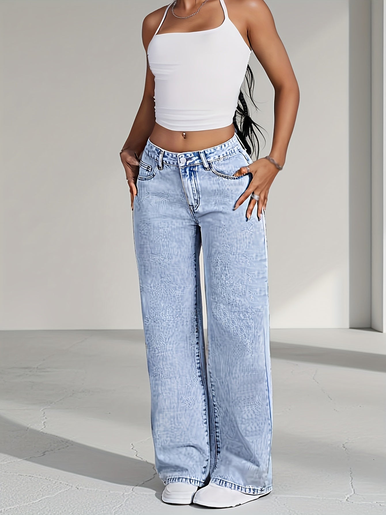 Sylvitha | Damesjeans met rechte pijpen en wijde pijpen – Losse pasvorm, comfortabele casual broek