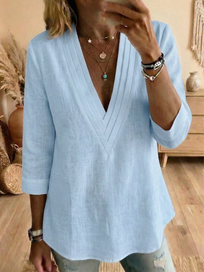 Zorinael | Damesblouse met V-hals – Elegante, soepel vallende top, lichtgewicht casual-chique shirt