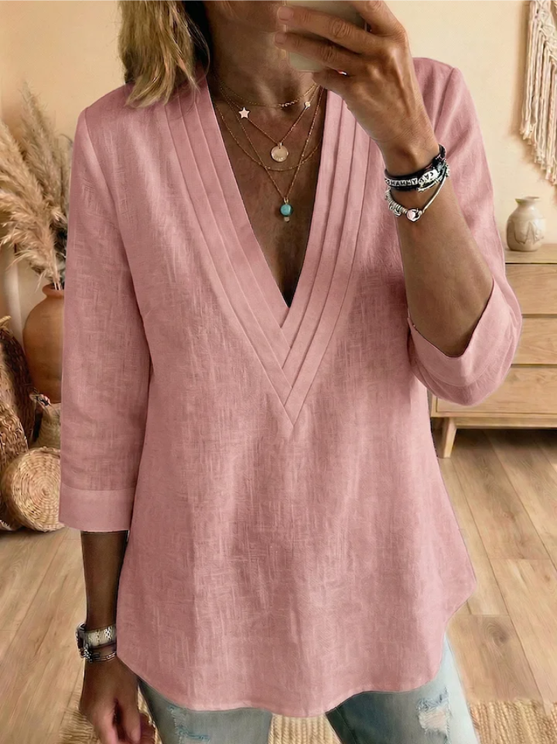 Zorinael | Damesblouse met V-hals – Elegante, soepel vallende top, lichtgewicht casual-chique shirt