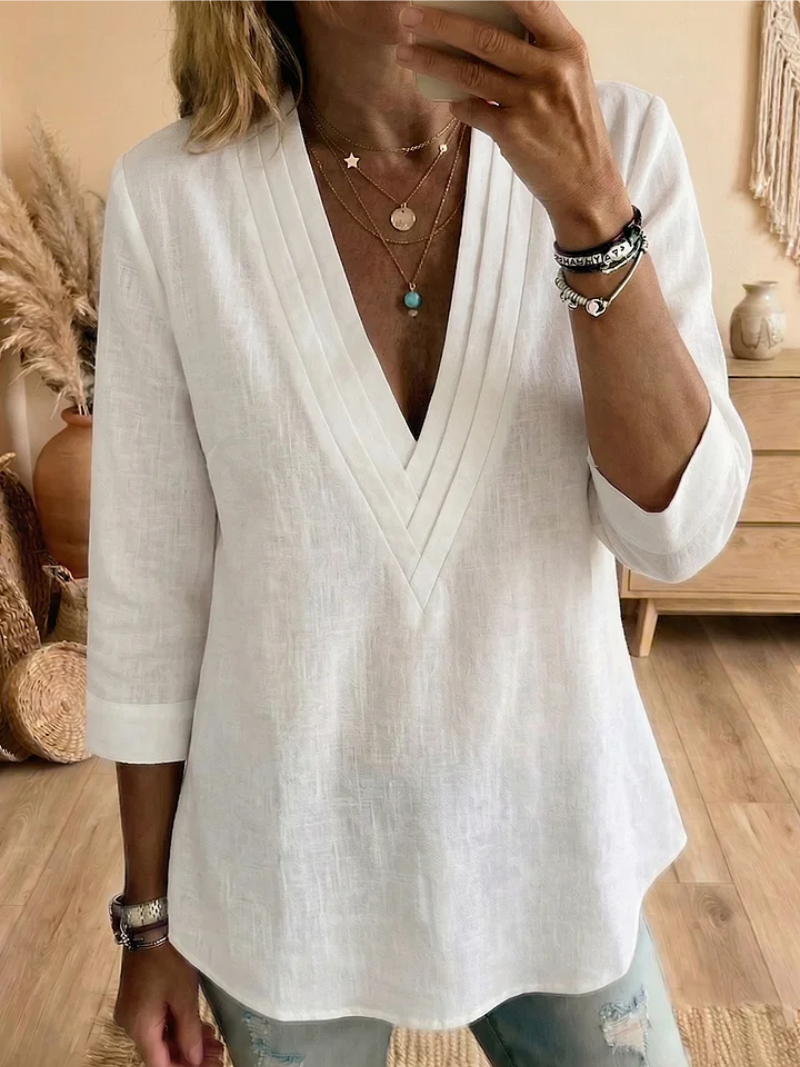 Zorinael | Damesblouse met V-hals – Elegante, soepel vallende top, lichtgewicht casual-chique shirt