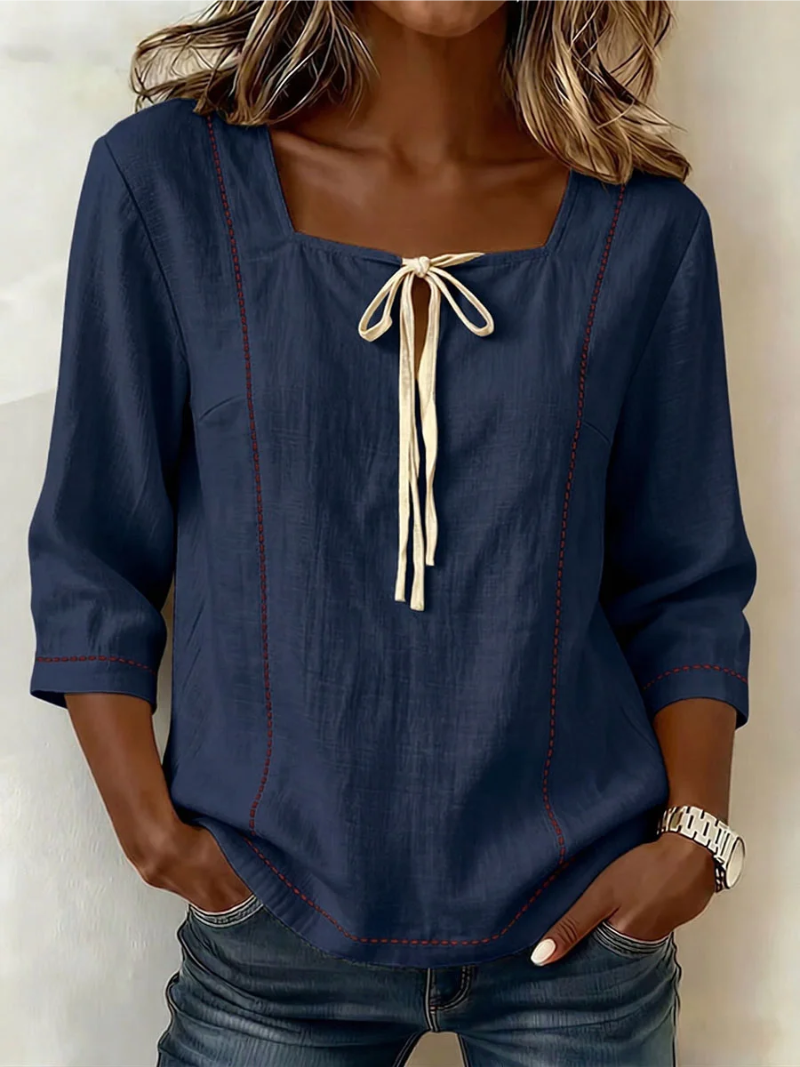 Nytheria | Damesblouse met V-hals en strik – Elegante top met korte mouwen