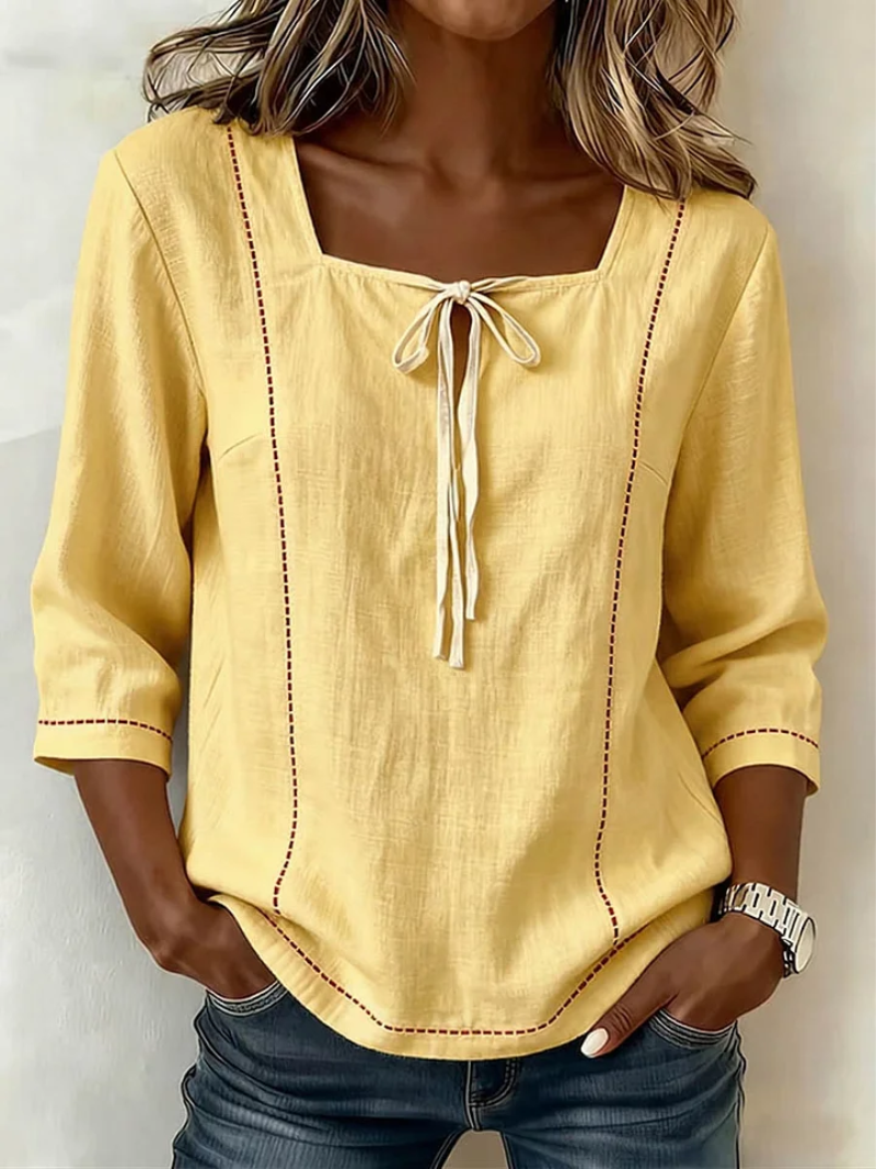 Nytheria | Damesblouse met V-hals en strik – Elegante top met korte mouwen