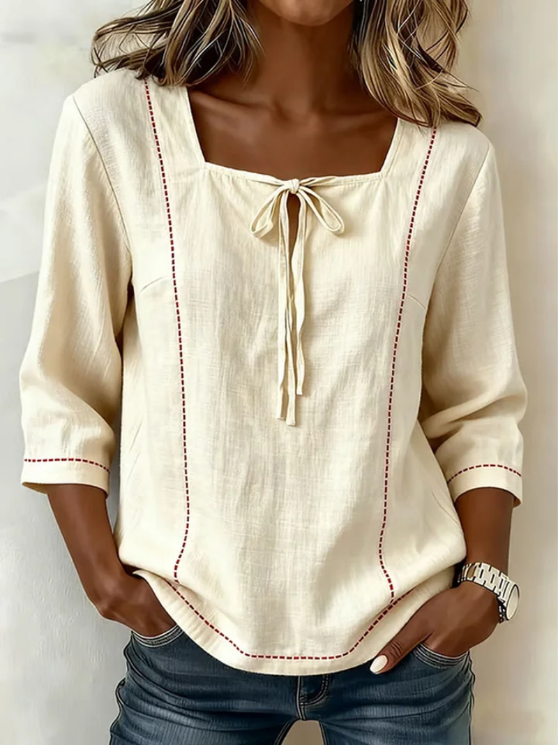 Nytheria | Damesblouse met V-hals en strik – Elegante top met korte mouwen