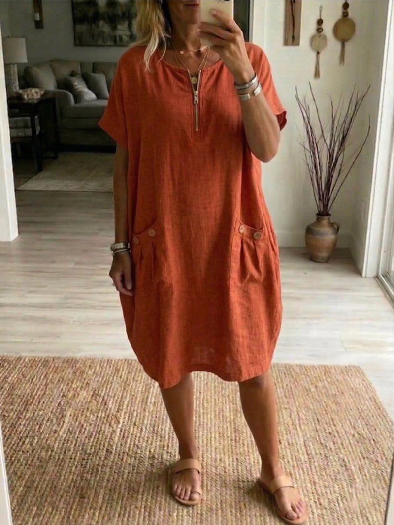 Zorilith | Casual jurk met rits voor dames – Zomerse midijurk met relaxte pasvorm