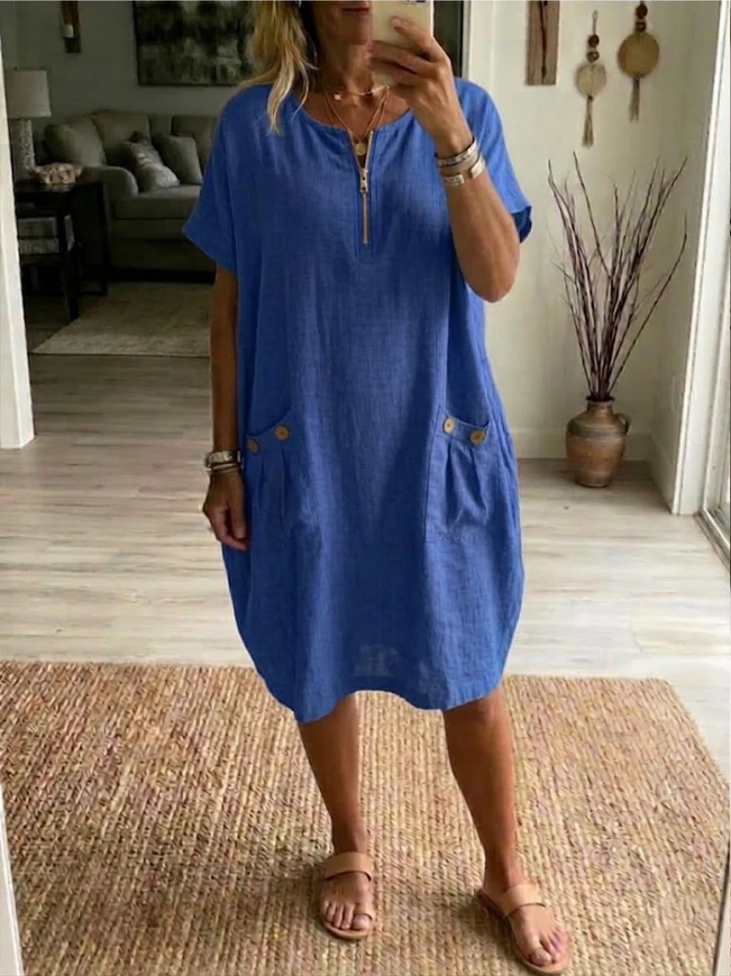 Zorilith | Casual jurk met rits voor dames – Zomerse midijurk met relaxte pasvorm