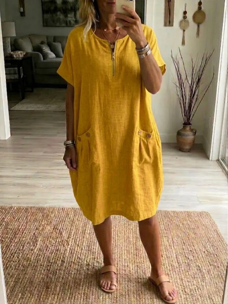 Zorilith | Casual jurk met rits voor dames – Zomerse midijurk met relaxte pasvorm