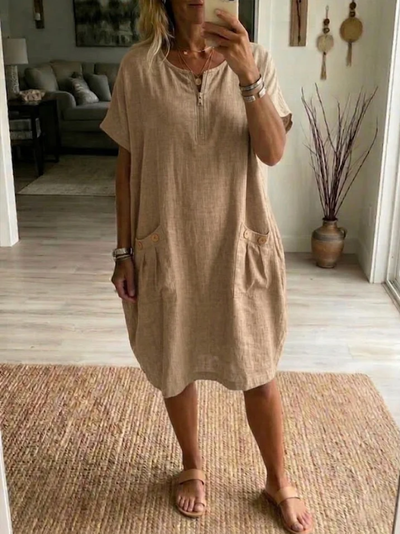 Zorilith | Casual jurk met rits voor dames – Zomerse midijurk met relaxte pasvorm