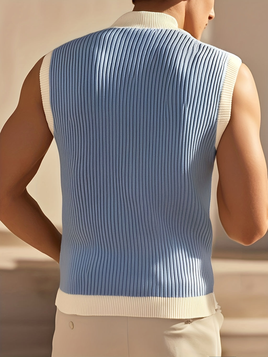 Zyrexon | Mouwloos gebreid vest voor heren – opstaande kraag met rits, slim fit gebreide tanktop