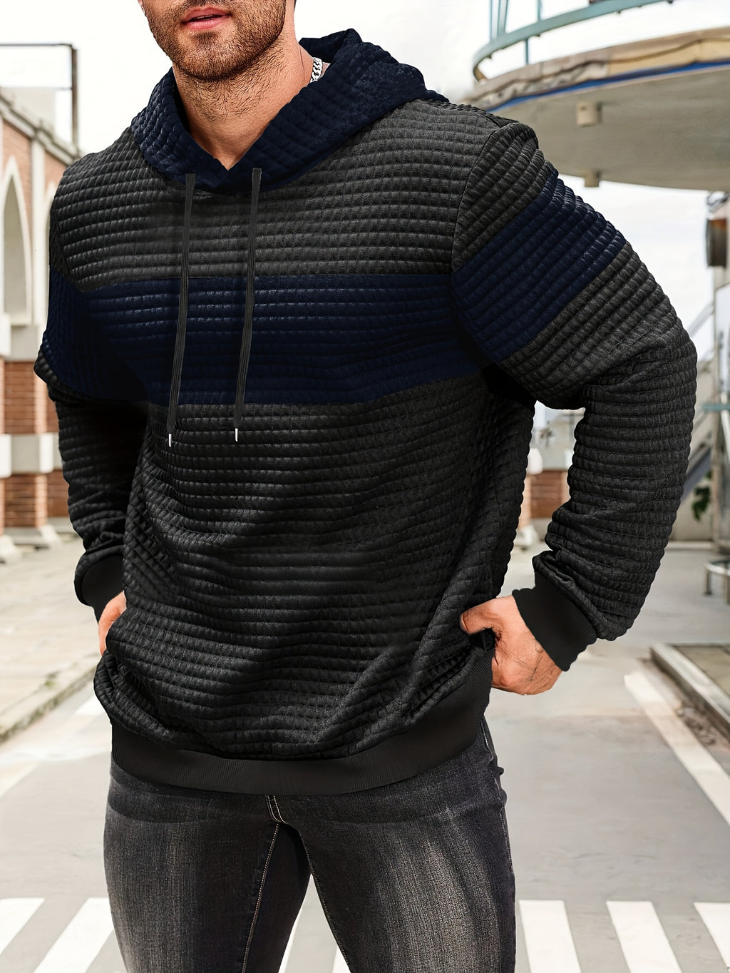 Sylas | Heren hoodiesweater met kleurblokken, casual pullover, trendy streetwear