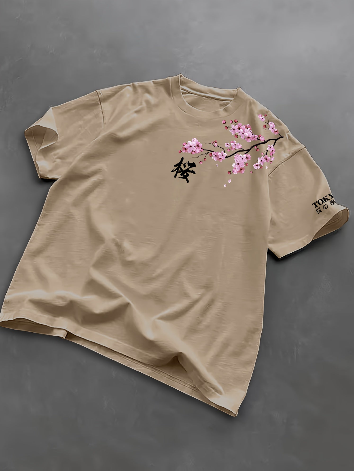 Lucian | Heren T-shirt met Japanse kersenbloesemprint – Streetwear casual T-shirt met korte mouwen