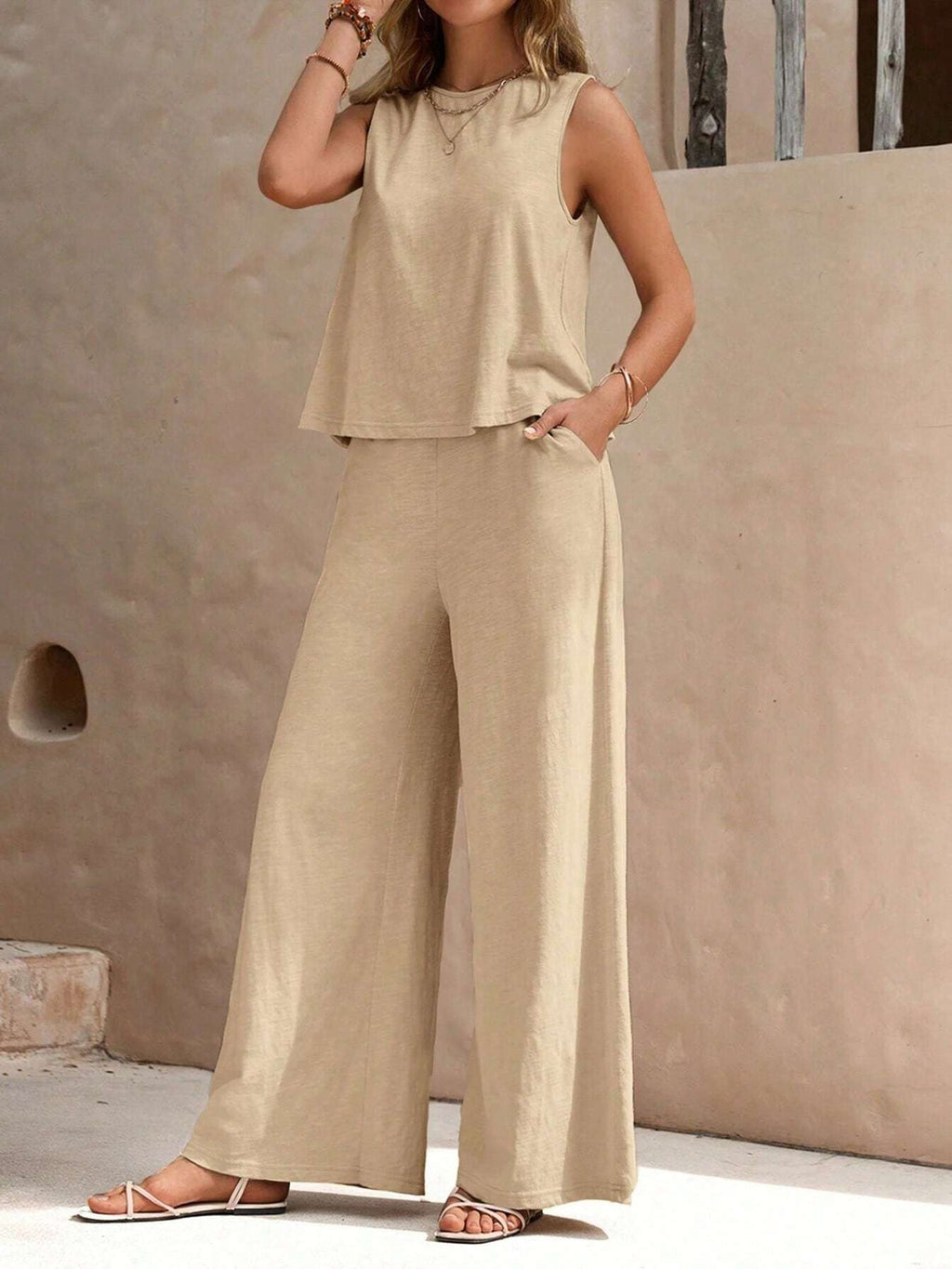 Zuna | Zomeroutfit voor dames – Set met casual tanktop en wijde broek