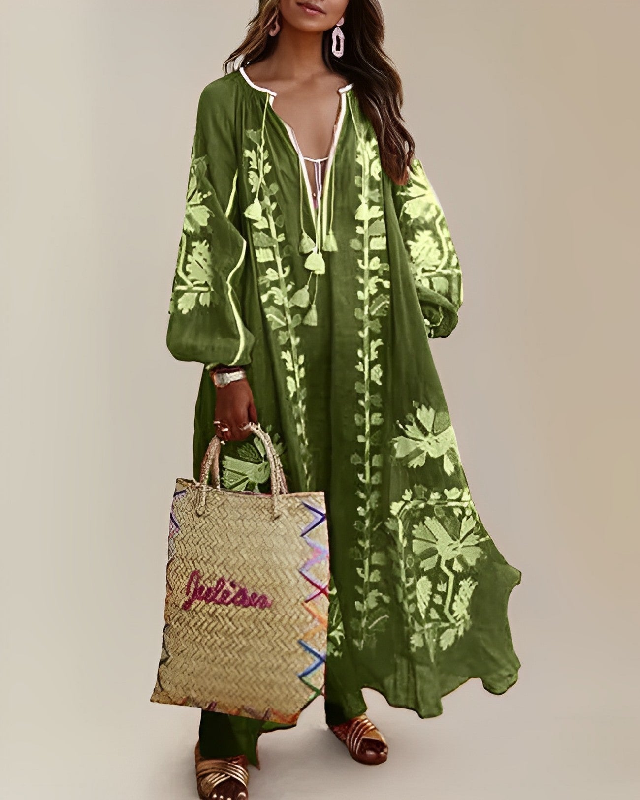 Caroline | Bohemian retro maxi-jurk voor dames – Loszittende, zwierige zomerjurk