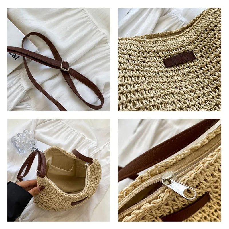 Sazza | Boho Stro Kruistas - Geweven Rotan Schoudertas