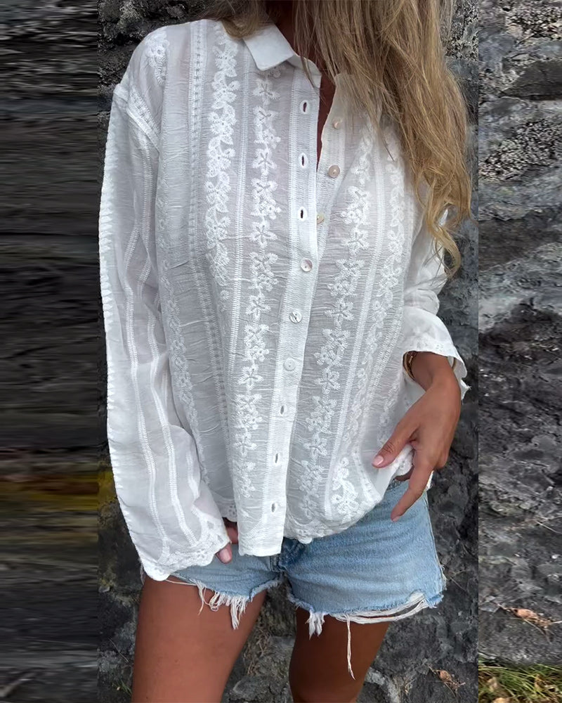Physera | Holle geborduurde poloblouse – Casual katoenen top voor dames