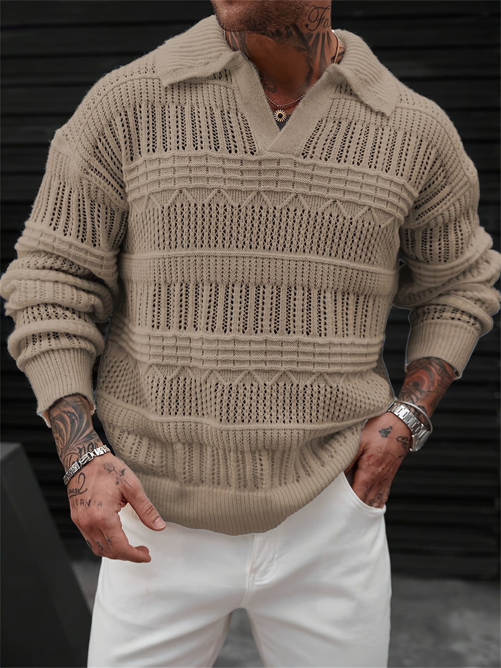 Zayrik | Heren Gebreide Trui met Kraag – Herfst Winter Pullover met Lange Mouwen