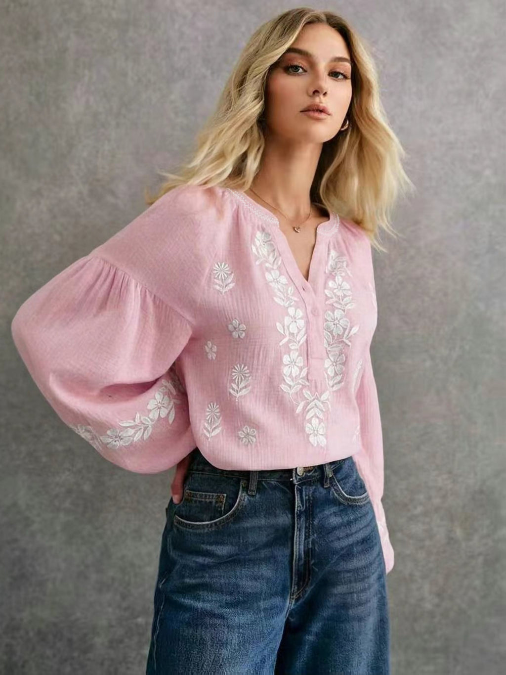 Helya | Lichtgewicht geborduurd etnisch dameshemd – casual blouse met lange mouwen