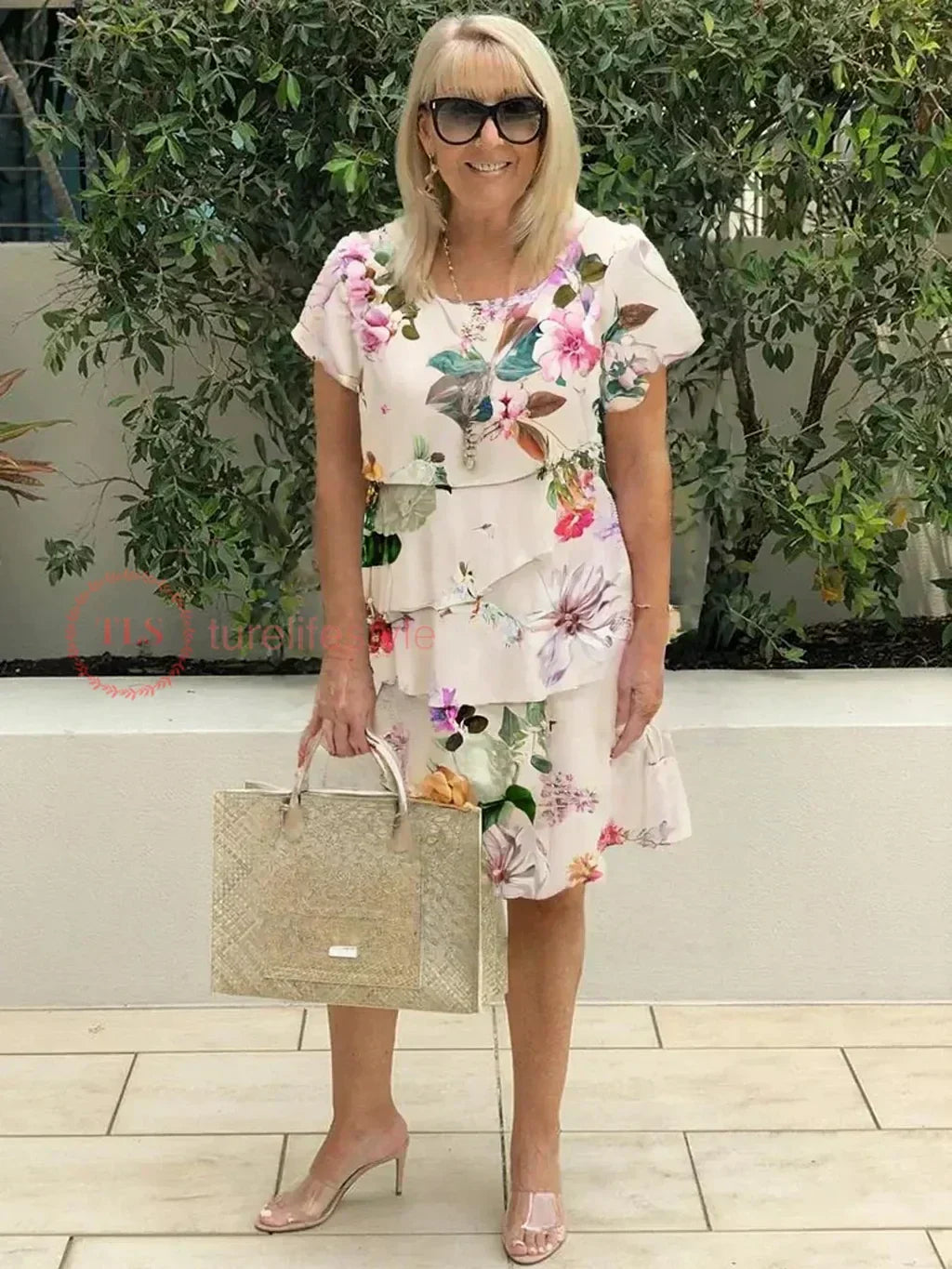 Hirael | Plissé bloemenjurk met ruches voor dames – elegante getailleerde midi-jurk