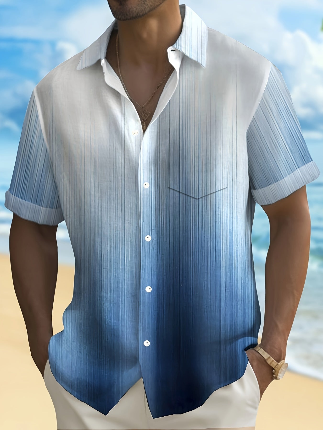 Arno | Heren gradient shirt – korte mouwen overhemd met knopen