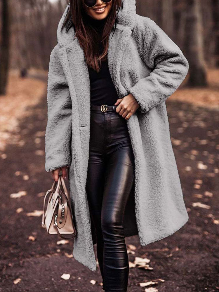 Amivelle | Manteau long teddy à capuche pour femme - Fausse fourrure douce et moelleuse, manteau d'hiver chaud, décontracté et confortable