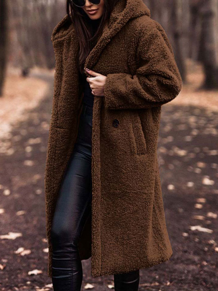 Amivelle | Manteau long teddy à capuche pour femme - Fausse fourrure douce et moelleuse, manteau d'hiver chaud, décontracté et confortable