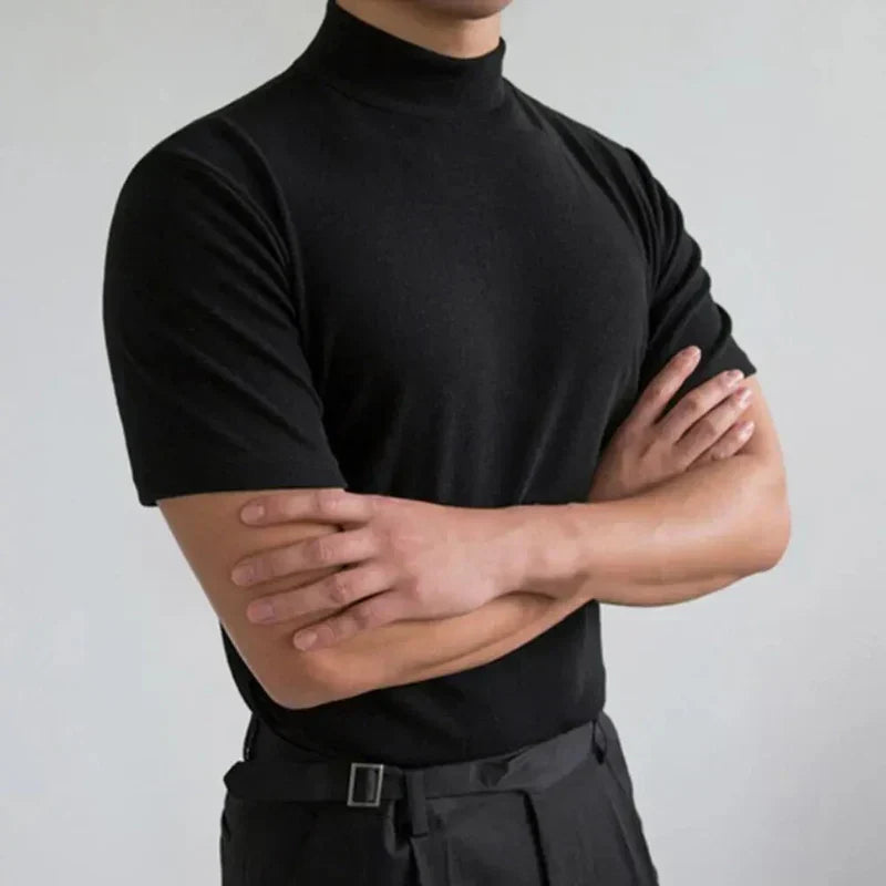 Othric | Chemise homme coupe ajustée à col montant – T-shirt décontracté à manches courtes