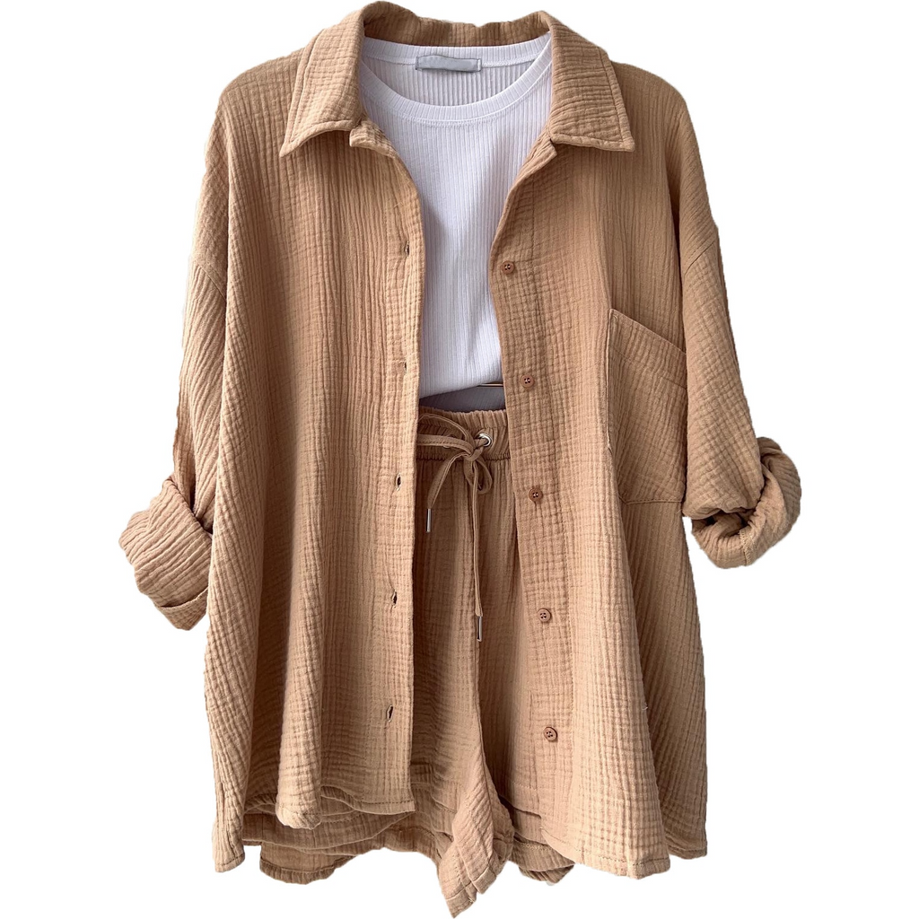 Pexina | 2-delige loungeset voor dames – top met lange mouwen en korte broek